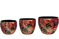 Pot set of 3 Rose rouge D21 H16