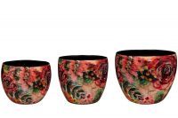 Pot set of 3 Rose rouge D21 H16