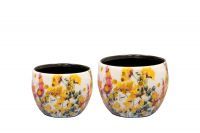 Pot set of 2 Floral white D9 H7